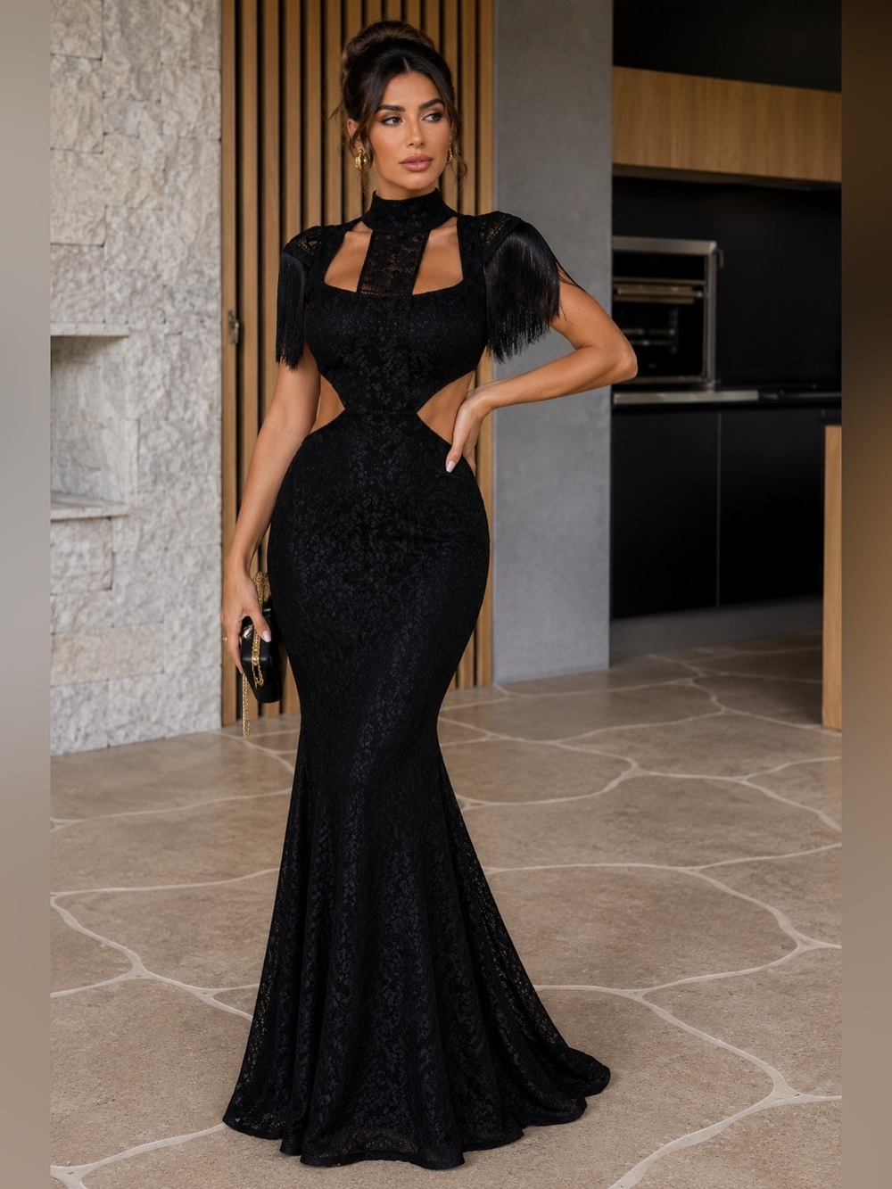 Black Lace Cutout Evening Gown • Size Medium